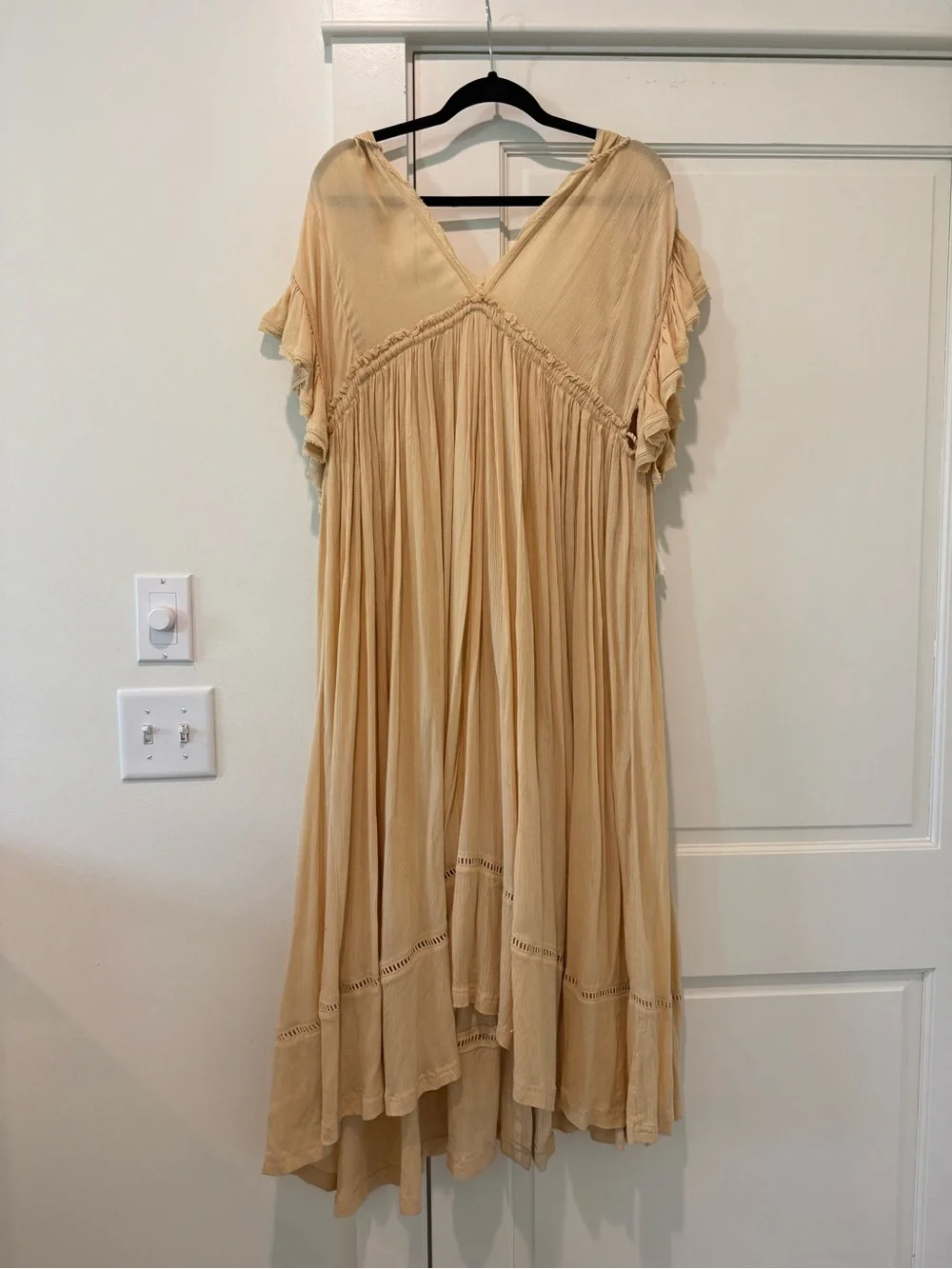 Free People Beige Embroidered Midi Dress with Tassels